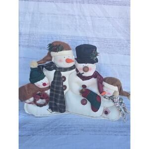 Handmade Snowman Family Soft Sculpture Holiday Display – Vintage Country Style